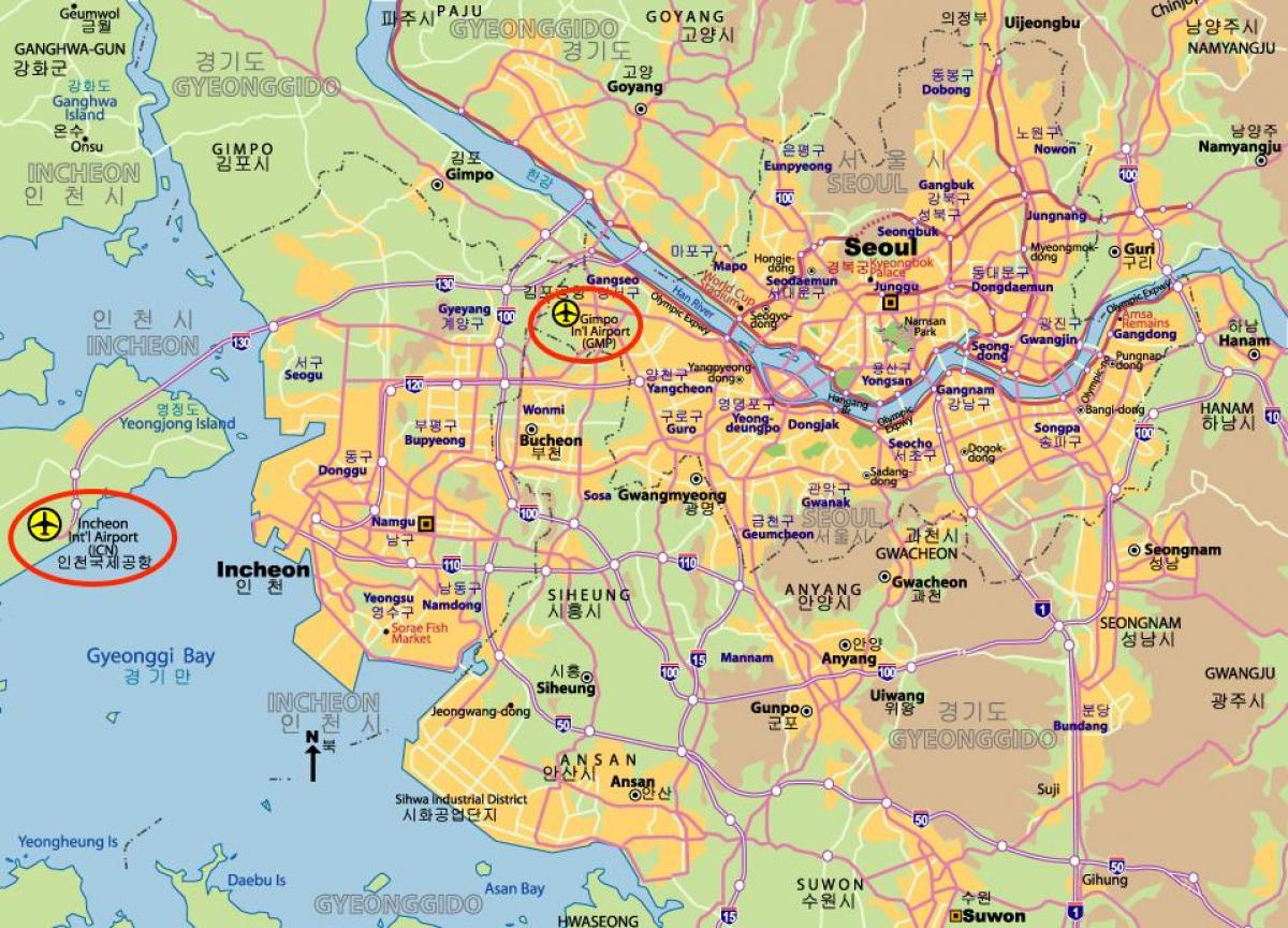 Mappa degli aeroporti di Seoul